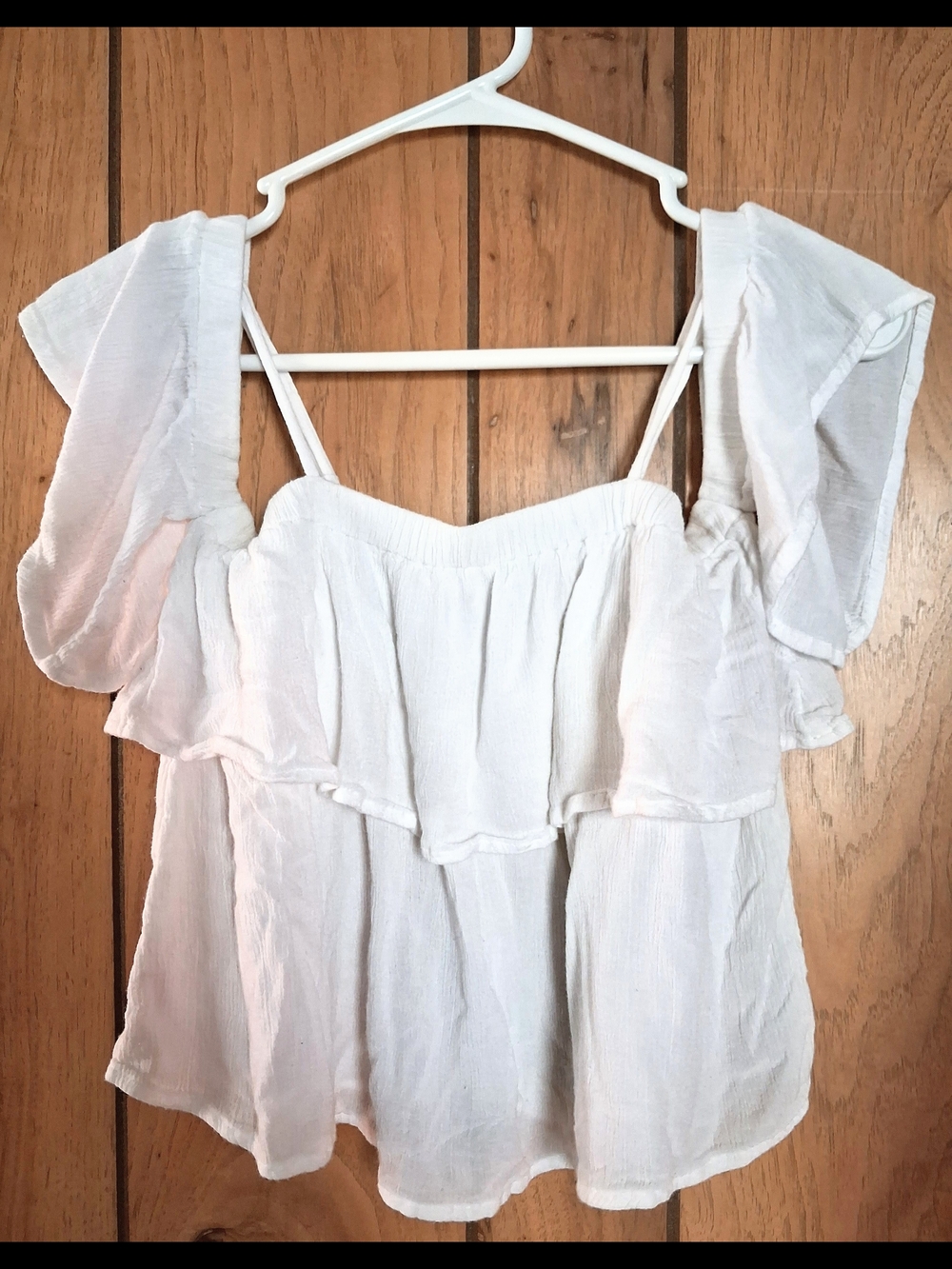 American Eagle Outfitters White Ruffle Off-Shoulder Camisole